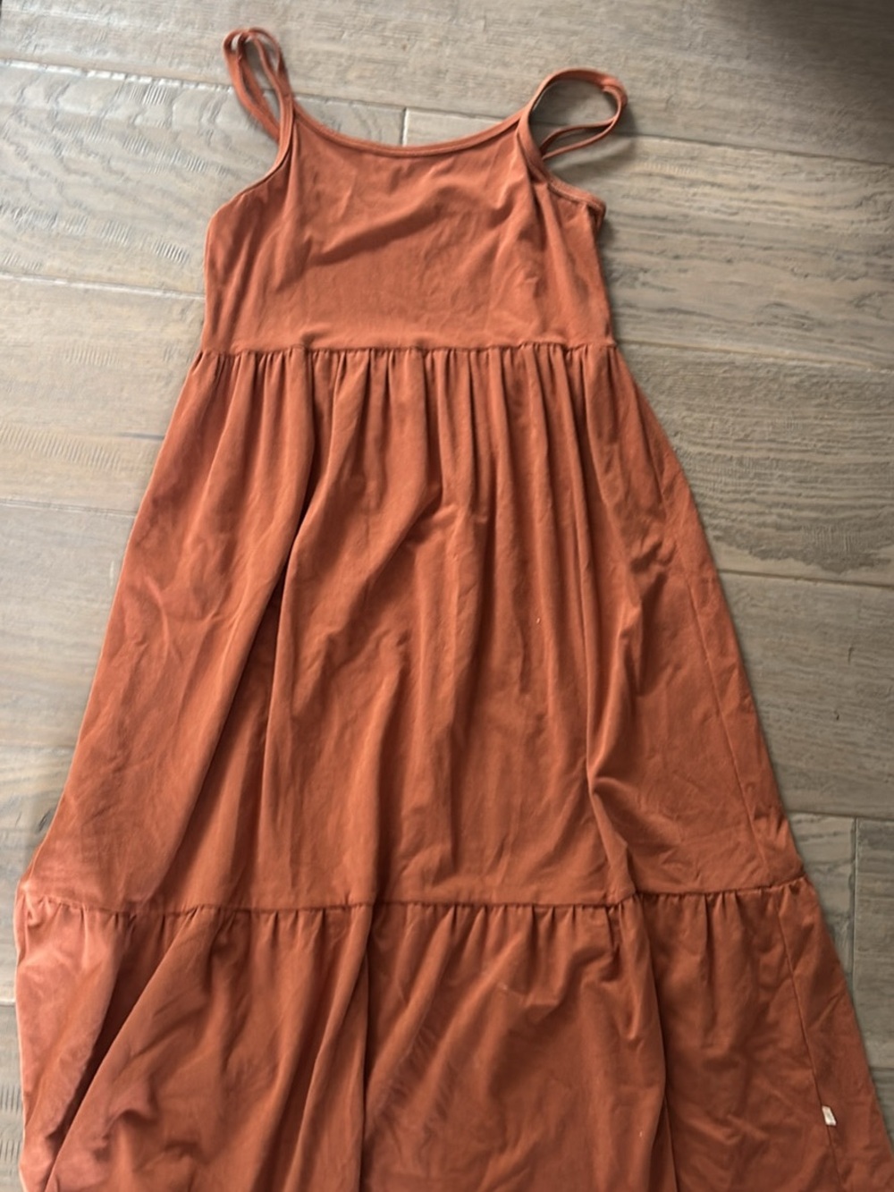 Girls' Rust Orange Spaghetti-Strap Tiered Sundress